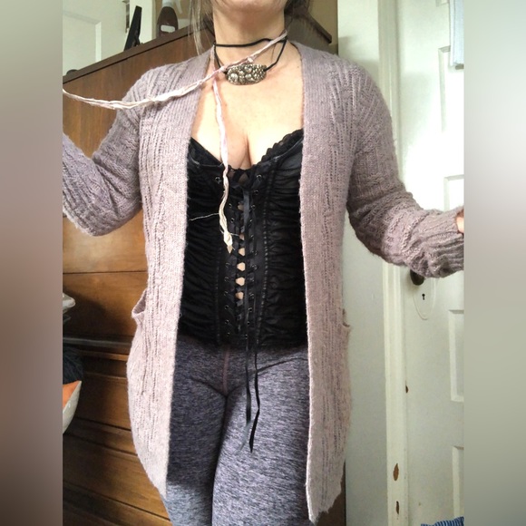 Mauve Midi Cardigan w/ Pockets - Picture 8 of 13